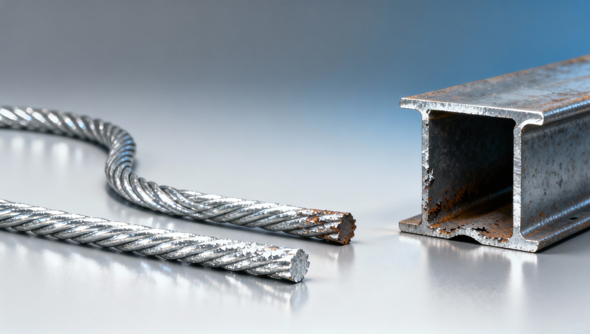 Coated galvanized wire may pass salt spray tests — but fail real-world abrasion resistance قد يمر السلك المجلفن المطلي باختبارات رذاذ الملح - لكنه يفشل في مقاومة التآكل في العالم الحقيقي