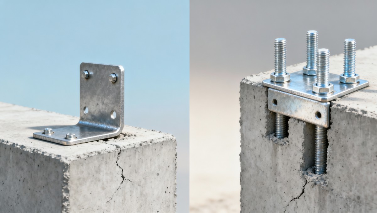 Right angle metal plate bolted into concrete — what embed depth prevents pull-out under shear loads?