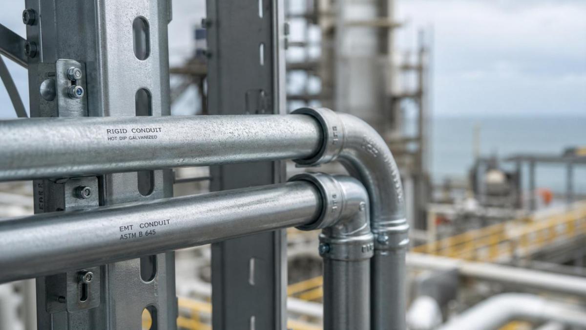 Galv Electrical Conduit vs EMT: Which One Fits Damp and Corrosive Areas? توصيل الأسلاك الكهربائية المجلفن مقابل EMT: أيهما يناسب المناطق الرطبة والمسببة للتآكل؟