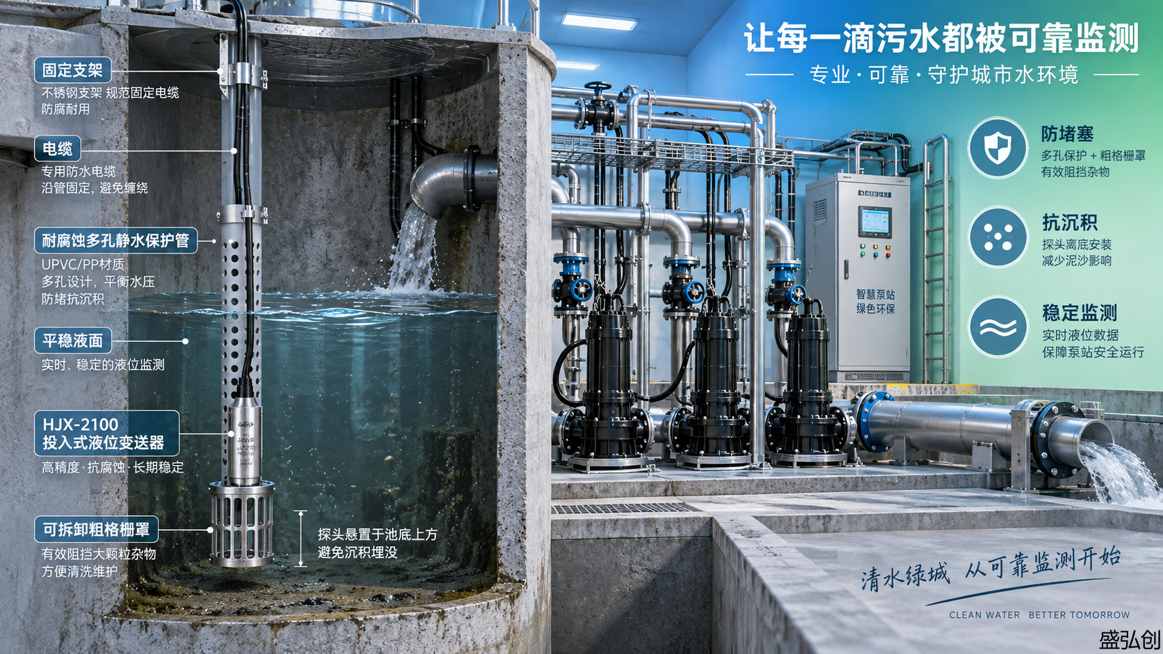HJX-2100液位变送器在污水池液位监测中的安装与防堵方案