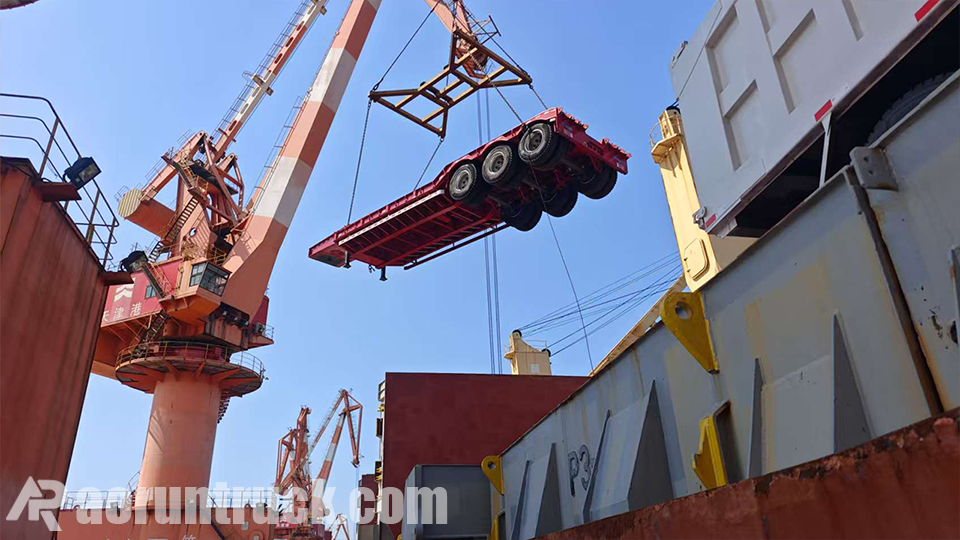 AORUN 3-Axle Lowbed Semi-Trailers Loaded and Shipped to Douala, Cameroon