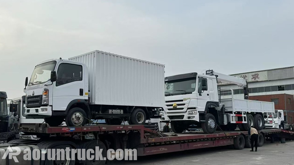 HOWO Truck Mounted Crane and 4x2 Box Cargo Truck Dispatched to Ghana HOWO Truck Mounted Crane and 4x2 Box Cargo Truck Dispatched to Ghana