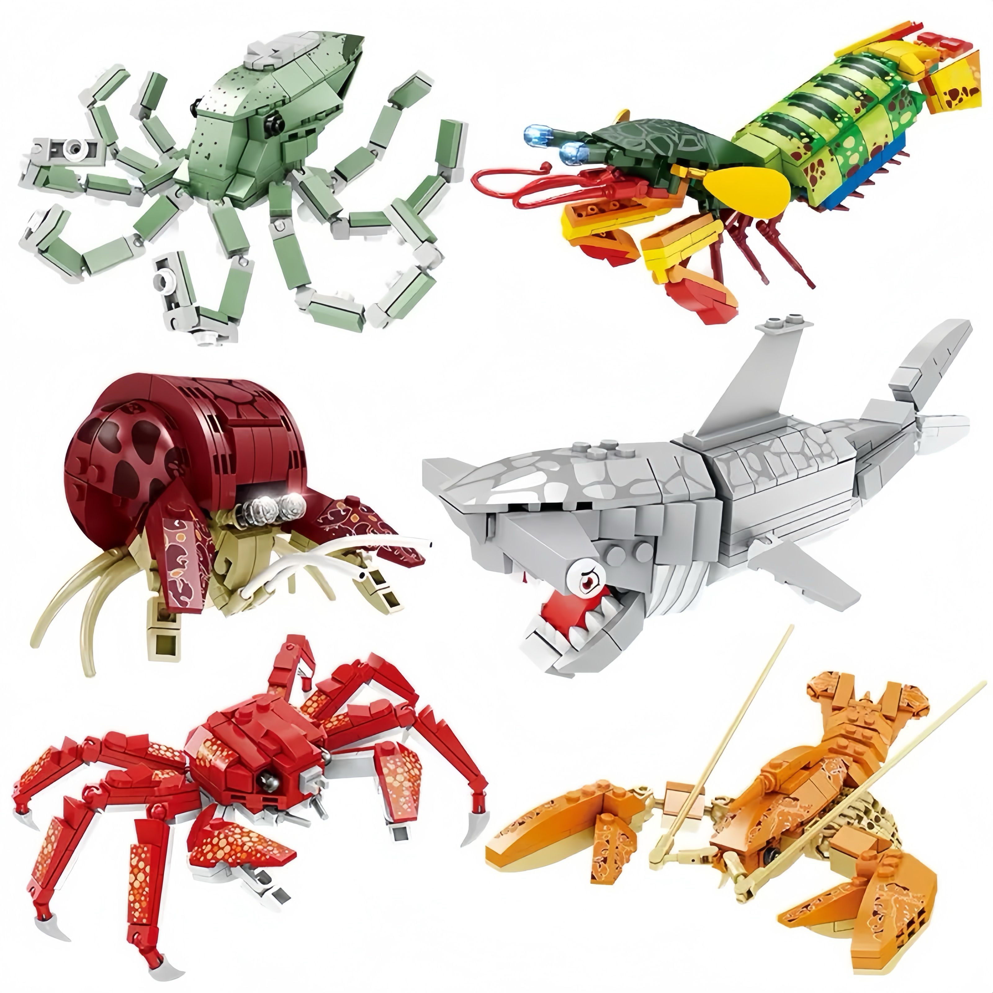 Compatible with children's educational toys, the King of Marine Animals jigsaw puzzle model assembly plastic ABS building block toy set is suitable for boys