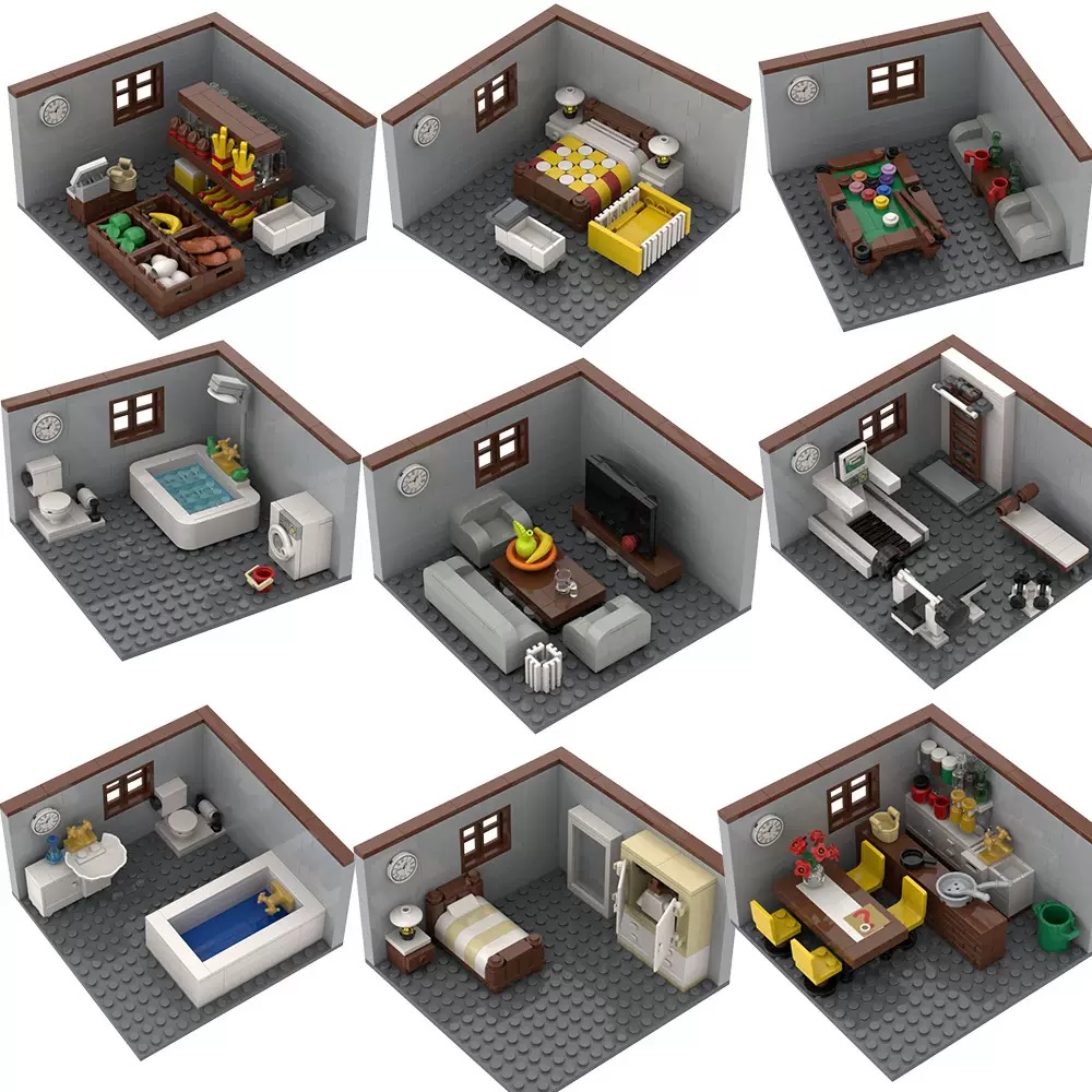 Creative Moc Street View Corner Room Bar Kitchen Gym Scene Diy Assembling Holiday Gift Ornaments Building Blocks