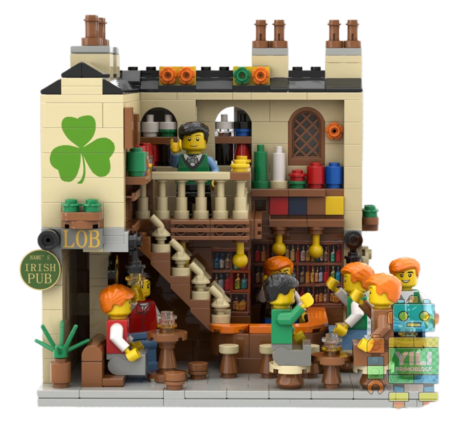 Custom Irish Pub Building Block Set – AI Designed Vintage Bar Scene Model