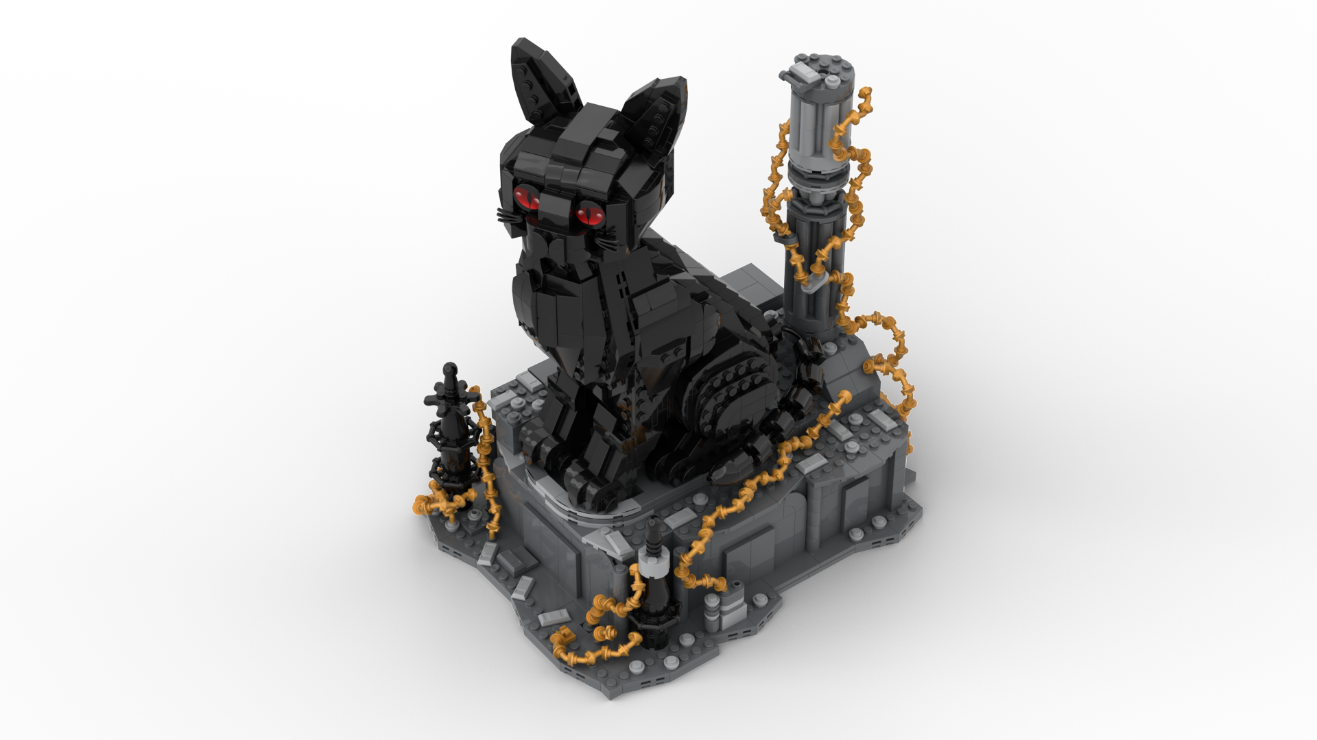 Black Cat Gothic Fantasy Building Block Set | Custom Animal Sculpture Brick Model | YLCUS Creative MOC Collection