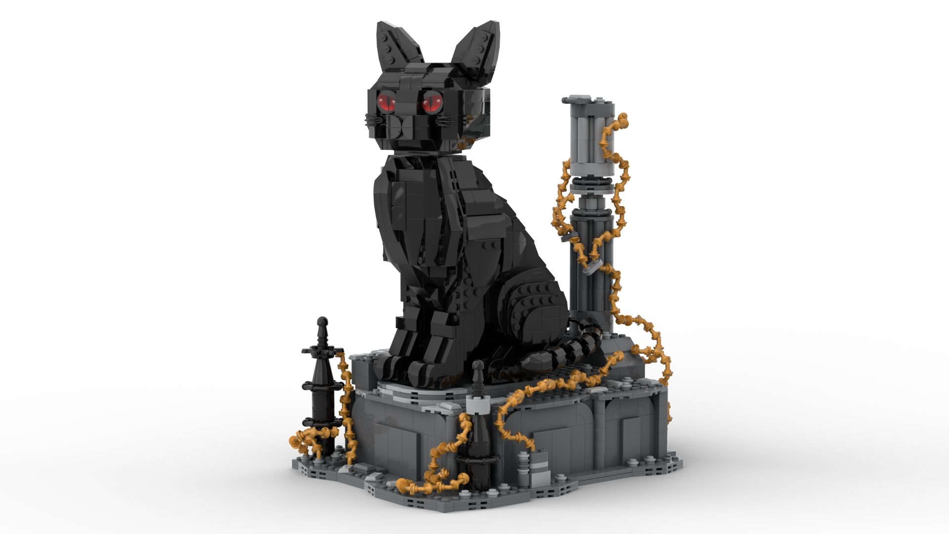 Black Cat Gothic Fantasy Building Block Set | Custom Animal Sculpture Brick Model | YLCUS Creative MOC Collection