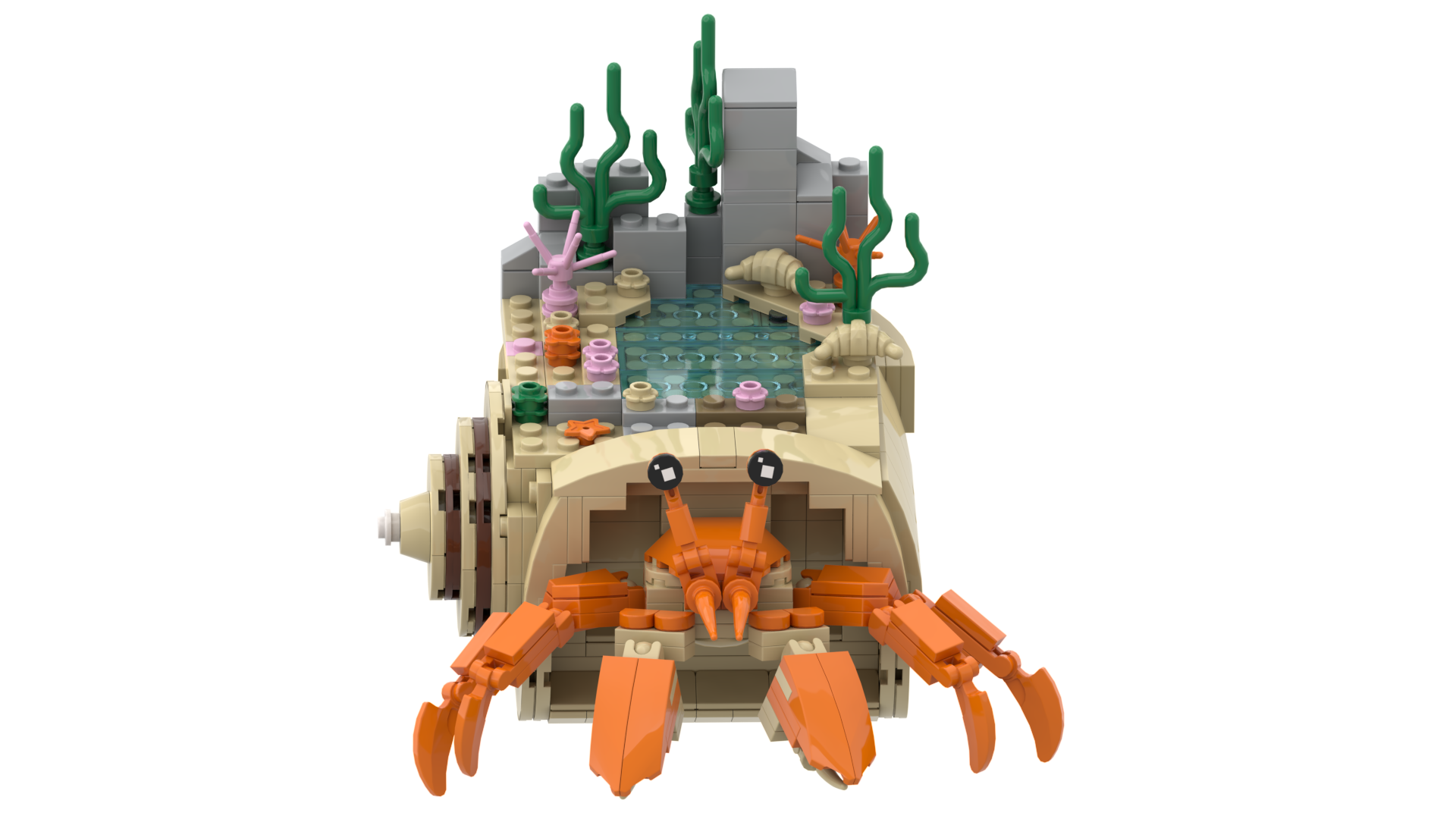 Ocean Habitat Hermit Crab Building Block Set | Marine Creature Brick Model | AI Creative Ocean World Collection