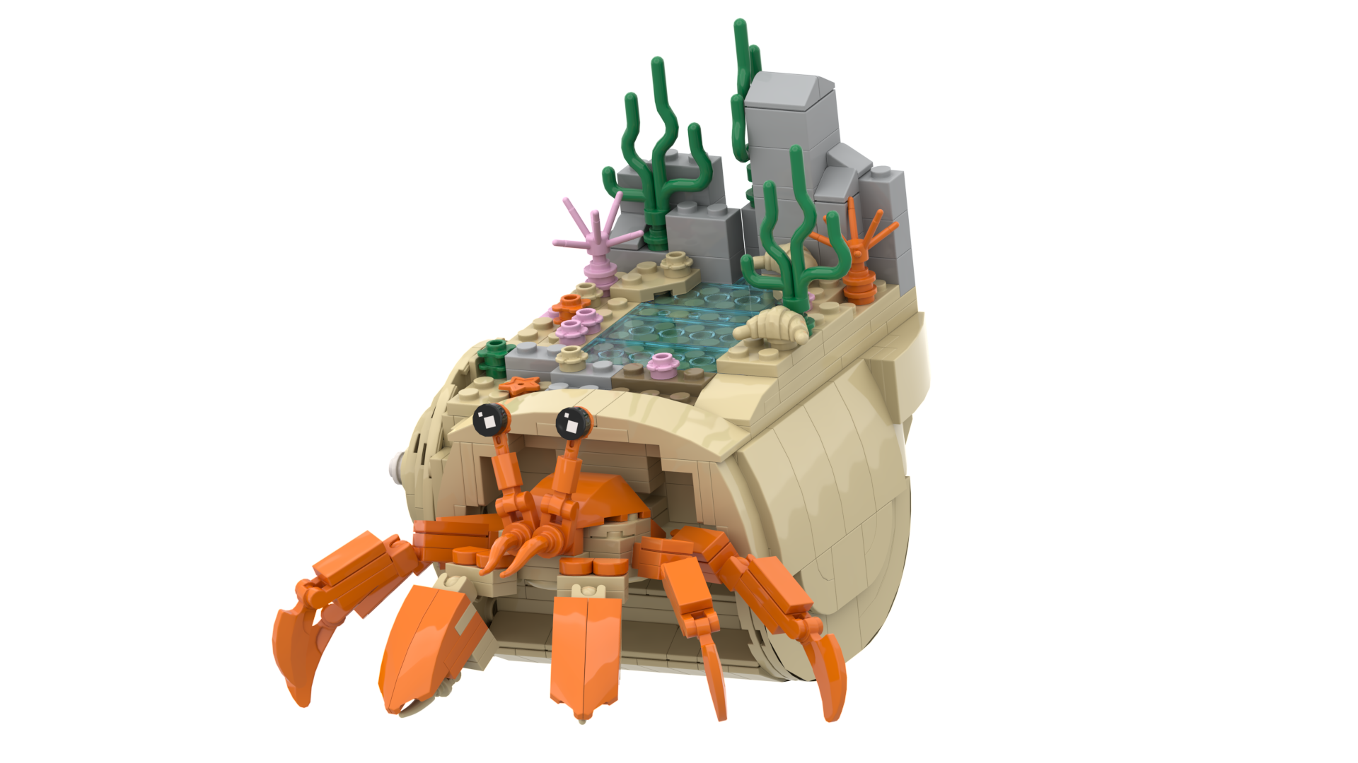 Ocean Habitat Hermit Crab Building Block Set | Marine Creature Brick Model | AI Creative Ocean World Collection