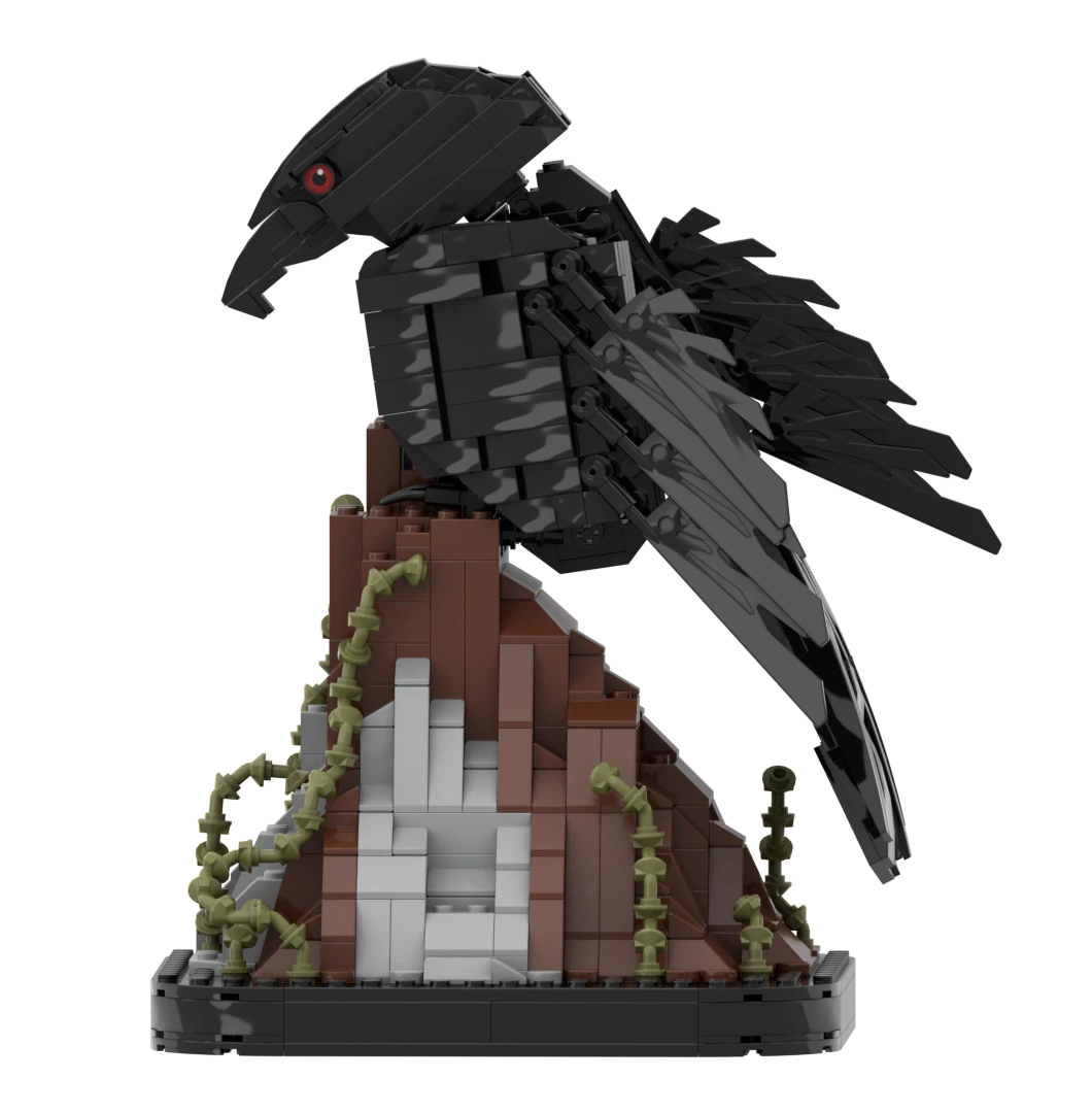 Discover Yili's custom raven building block set, an AI-designed black raven display model for fantasy collectors, gifts, and OEM projects.