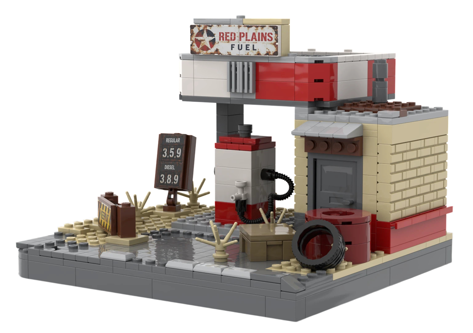 Custom Retro Gas Station Building Block Set – Mini Post-Apocalyptic Street Scene Architecture Collection