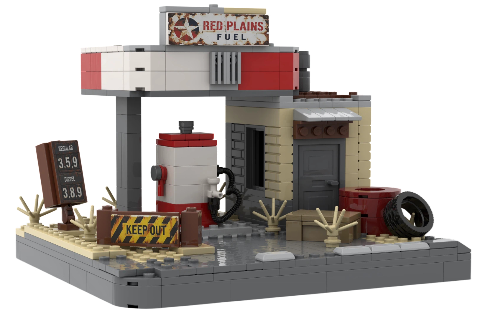 Custom Retro Gas Station Building Block Set – Mini Post-Apocalyptic Street Scene Architecture Collection