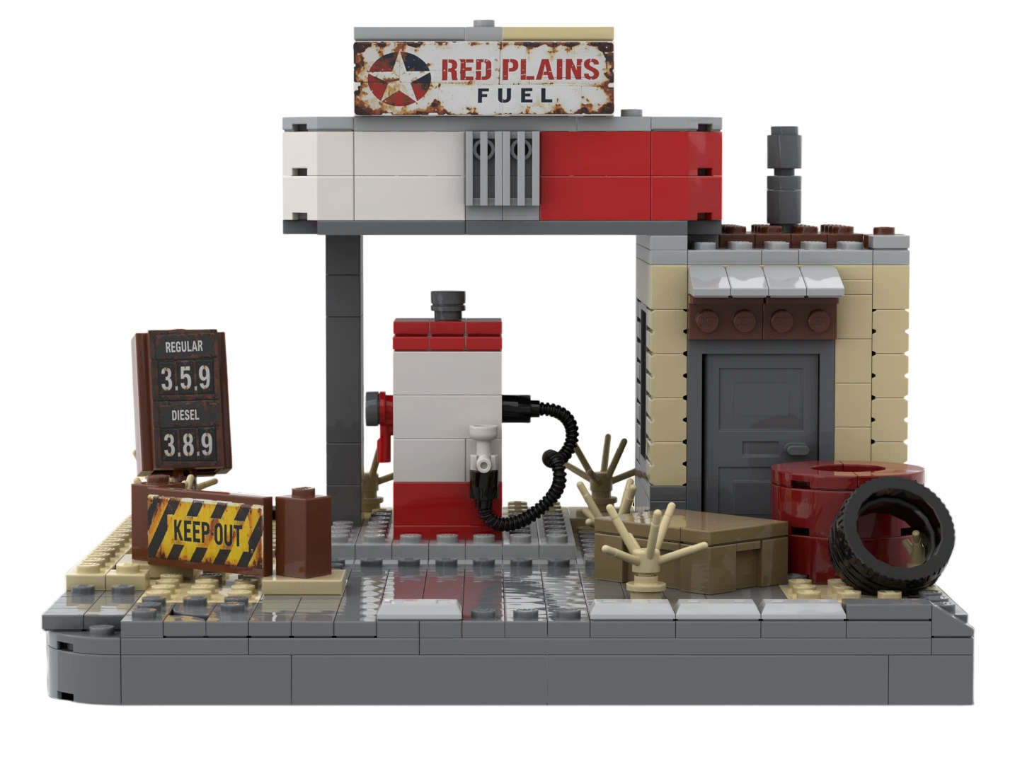 Custom Retro Gas Station Building Block Set – Mini Post-Apocalyptic Street Scene Architecture Collection