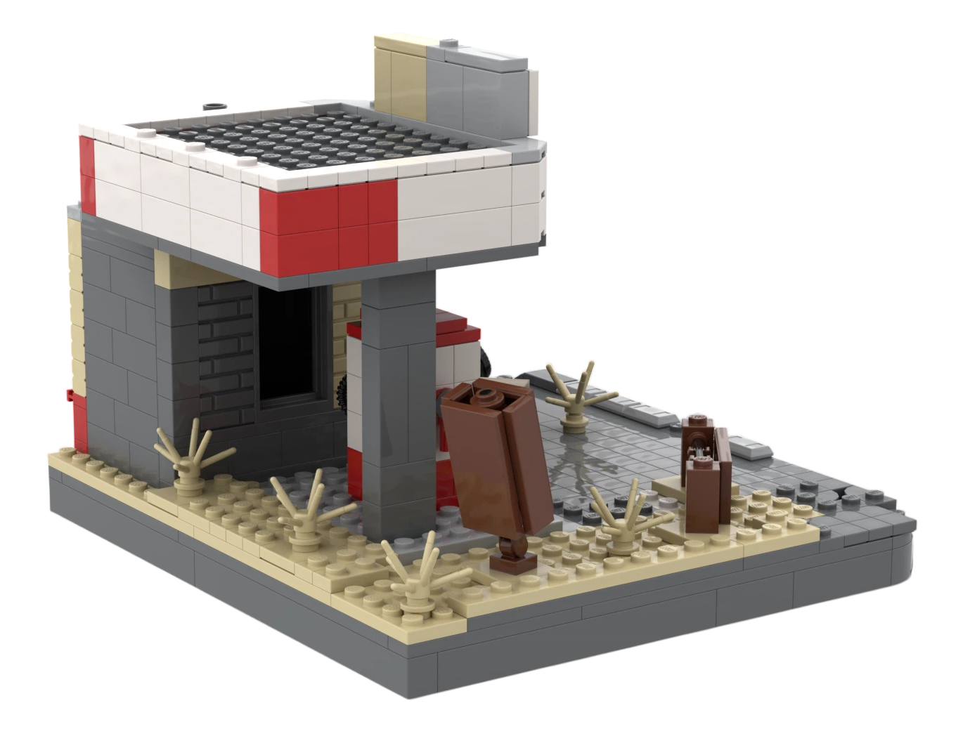 Custom Retro Gas Station Building Block Set – Mini Post-Apocalyptic Street Scene Architecture Collection