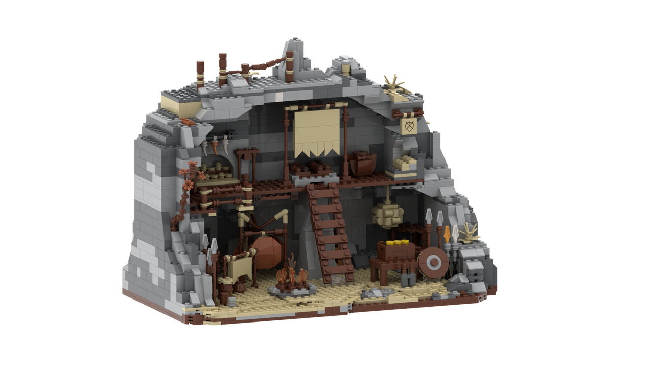 Custom Orc Cave Building Blocks – Medieval Mountain Camp MOC Model with Detailed Rock Structures
