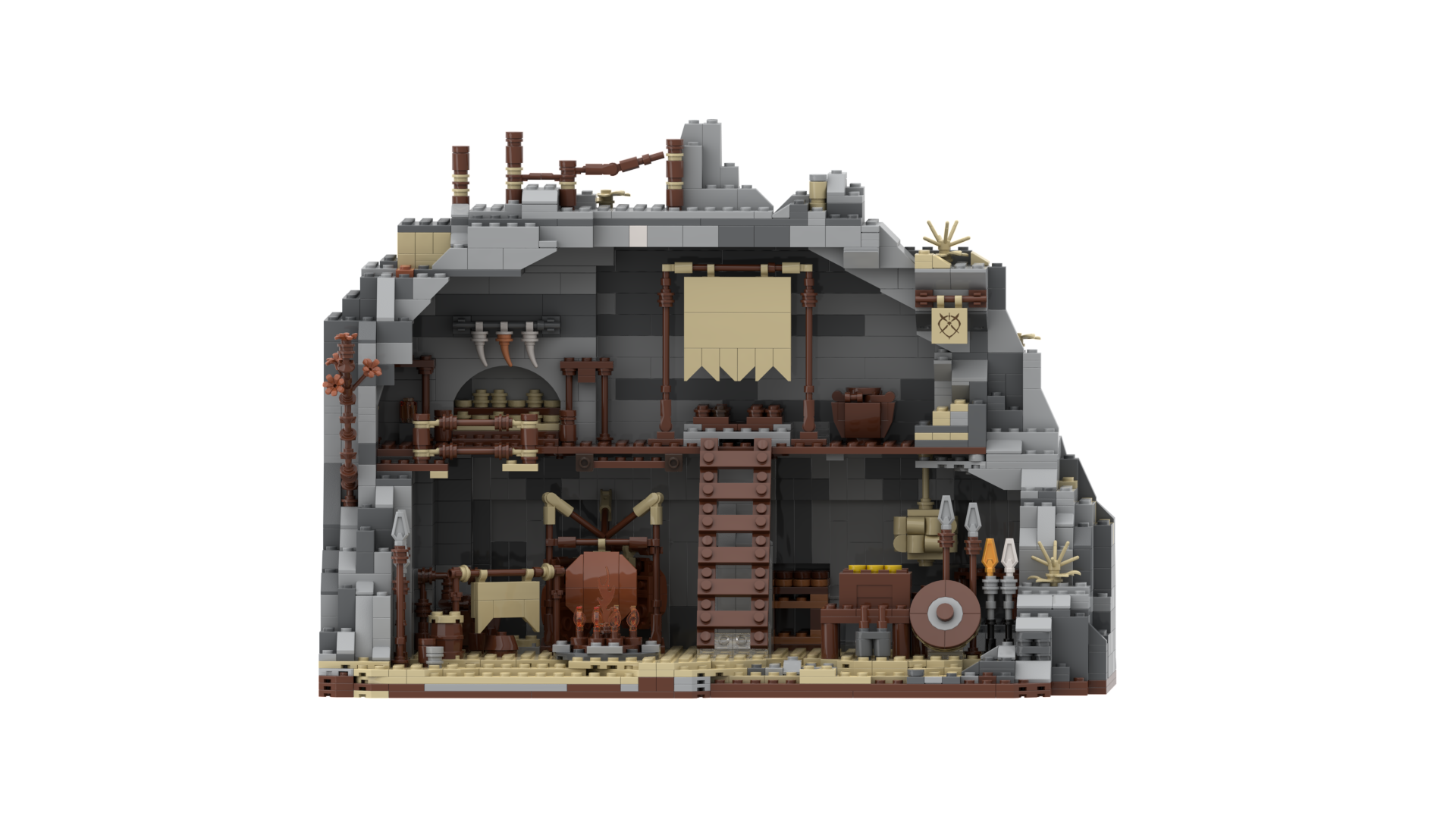 Custom Orc Cave Building Blocks – Medieval Mountain Camp MOC Model with Detailed Rock Structures