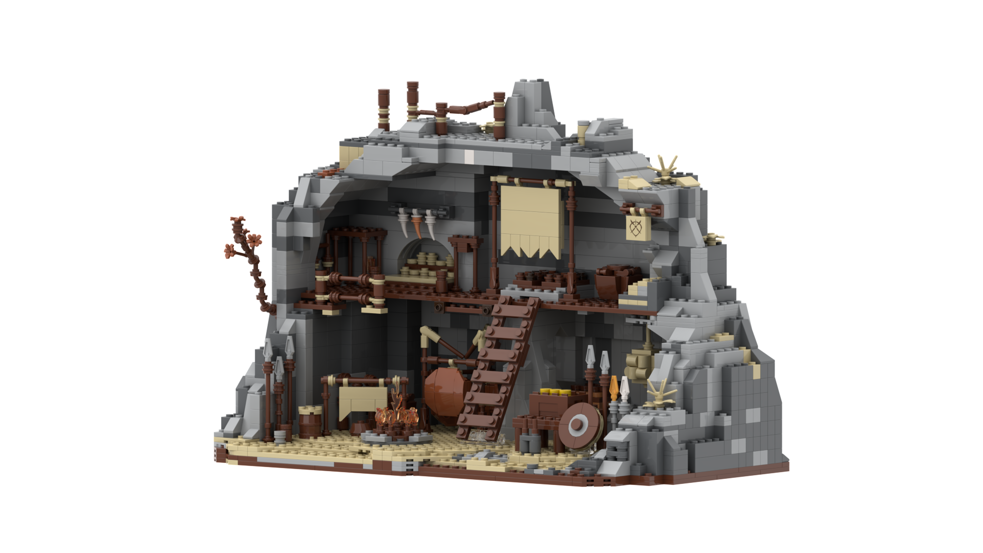 Custom Orc Cave Building Blocks – Medieval Mountain Camp MOC Model with Detailed Rock Structures