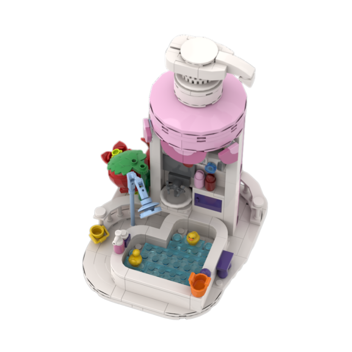 Custom Bathroom Building Blocks – Giant Pump Bottle MOC Model with Detailed Miniature Bathroom Scene