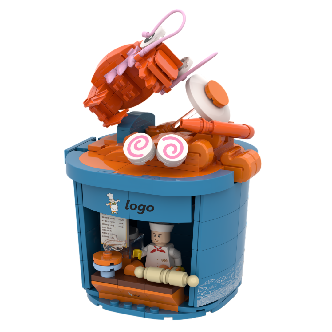 Custom Ramen Building Blocks – Giant Seafood Noodle Cup MOC Model with Embedded Miniature Shop