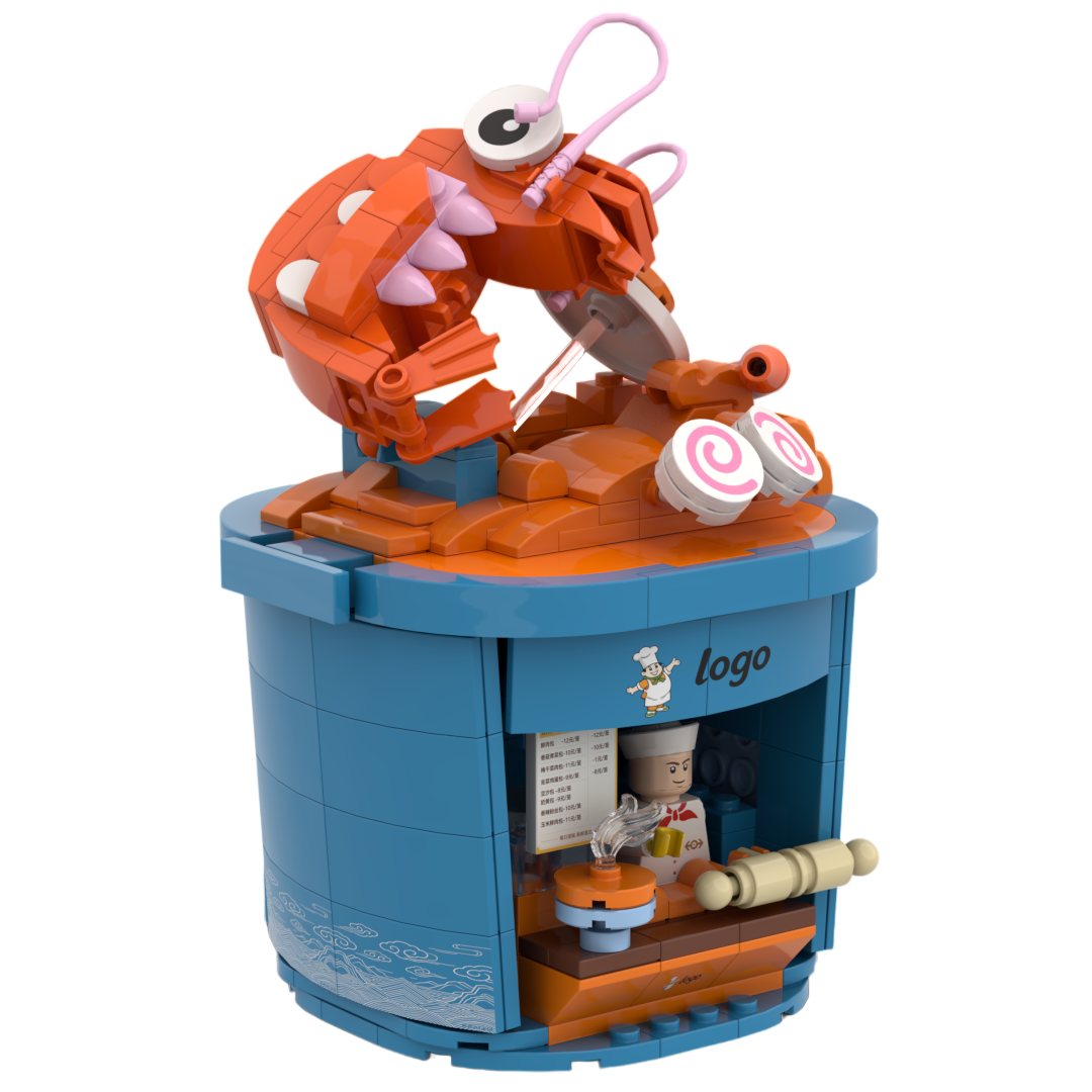 Custom Ramen Building Blocks – Giant Seafood Noodle Cup MOC Model with Embedded Miniature Shop