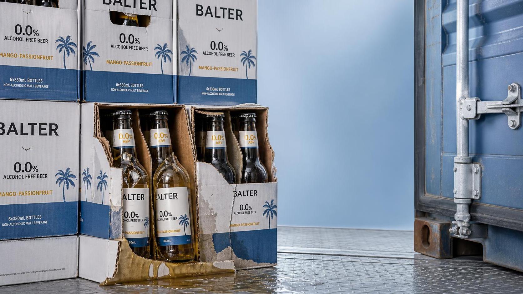 What is the standard process for handling 0.0% alcohol beer breakage during sea freight?