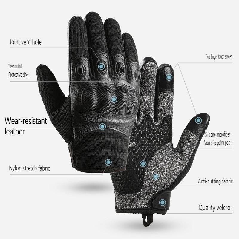 SONICE Motorcycle Gloves, Leather, Touch Screen, Noodle Protection, Durable, HPPE, Anti-Cut Level 5, Tactical Shooting Gloves