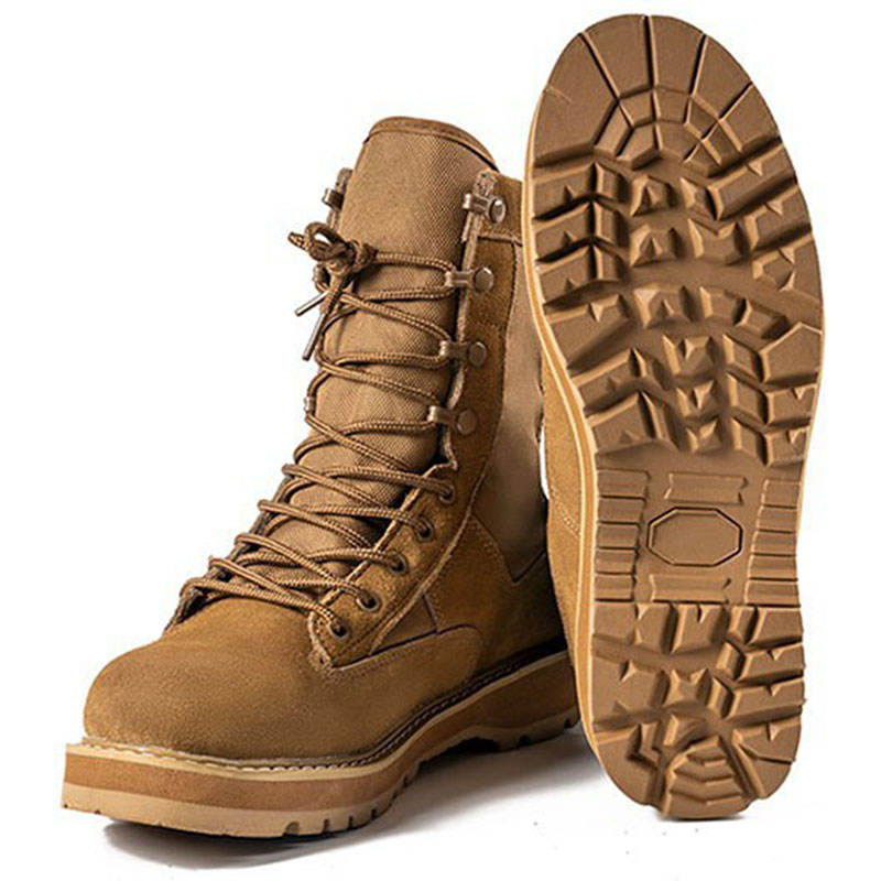 Combat Boots for Desert, Hiking and Outdoor Activities, Corded, Leather and Corded Fabric, Breathable, Non-Slip, Padded Midsole, Black/Tanned Tone