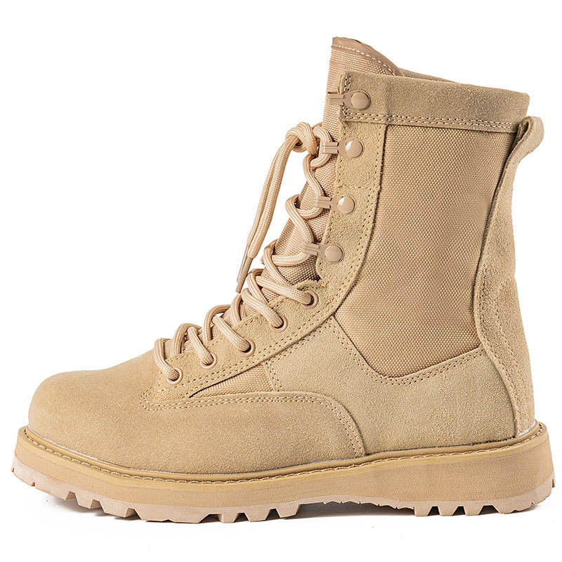 Combat Boots for Desert, Hiking and Outdoor Activities, Corded, Leather and Corded Fabric, Breathable, Non-Slip, Padded Midsole, Black/Tanned Tone