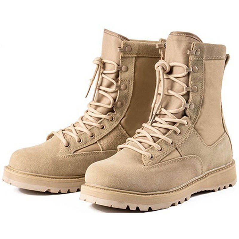 Combat Boots for Desert, Hiking and Outdoor Activities, Corded, Leather and Corded Fabric, Breathable, Non-Slip, Padded Midsole, Black/Tanned Tone