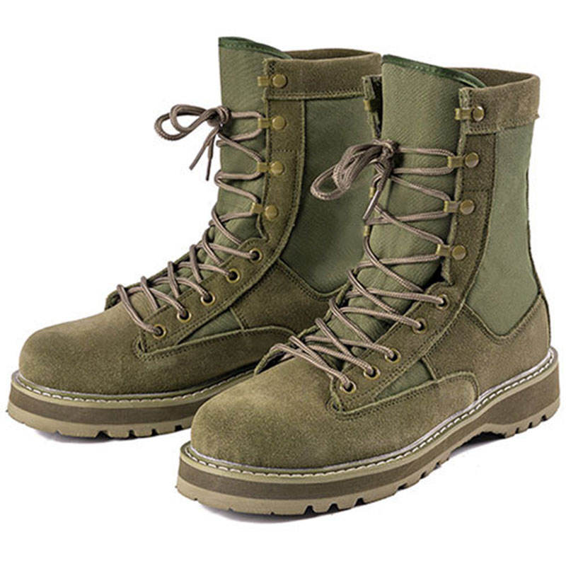 Combat Boots for Desert, Hiking and Outdoor Activities, Corded, Leather and Corded Fabric, Breathable, Non-Slip, Padded Midsole, Black/Tanned Tone