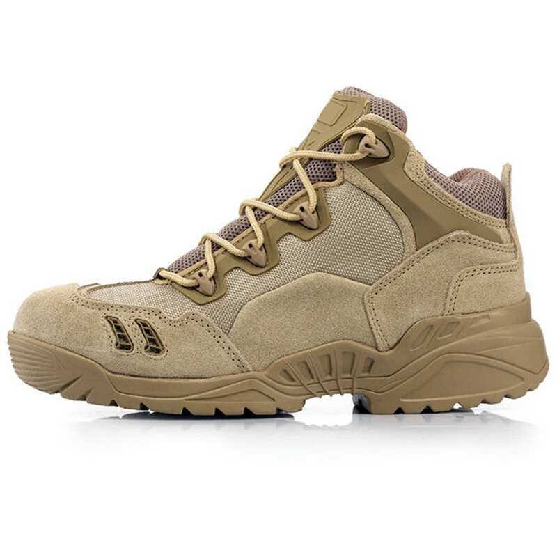 Waterproof leather tactical boots for outdoor, hiking, climbing, hiking, rubber sole with lace/zipper closure for hunting and training