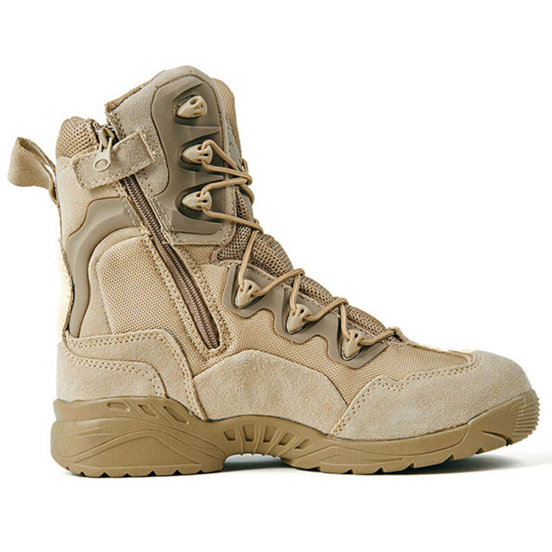 Waterproof leather tactical boots for outdoor, hiking, climbing, hiking, rubber sole with lace/zipper closure for hunting and training