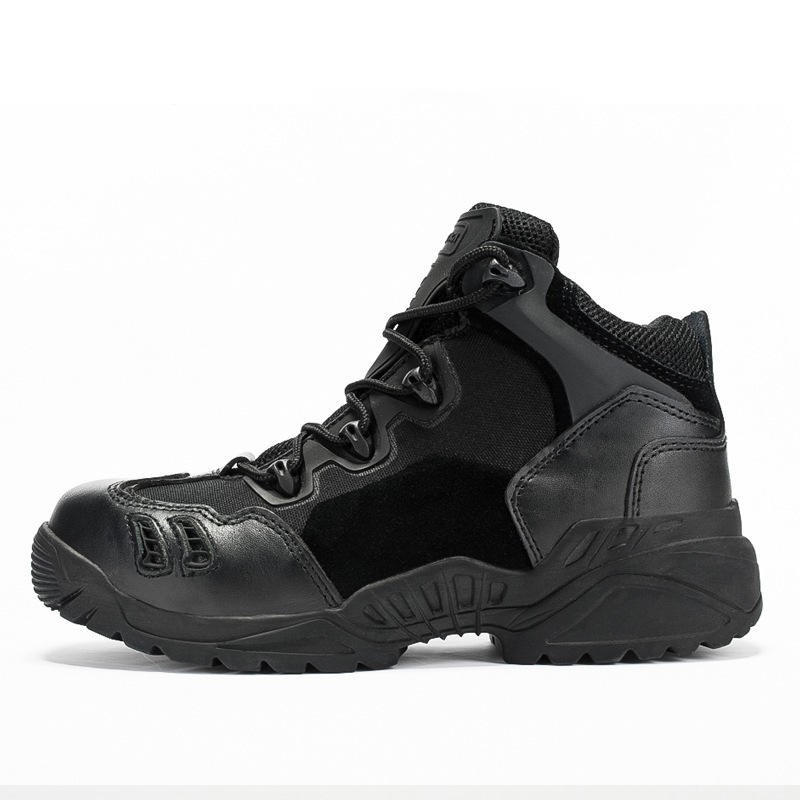 Waterproof leather tactical boots for outdoor, hiking, climbing, hiking, rubber sole with lace/zipper closure for hunting and training