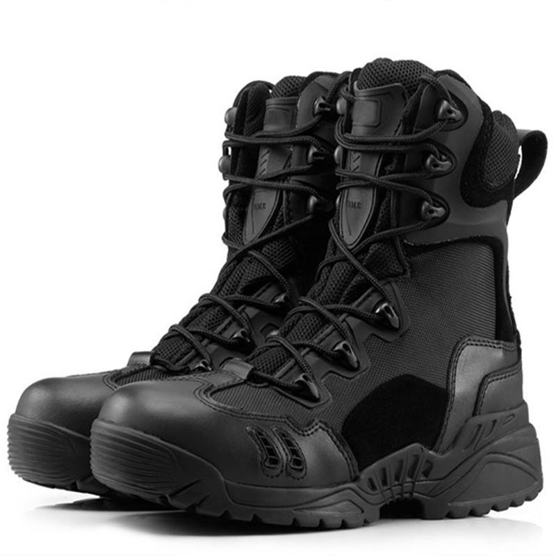 Waterproof leather tactical boots for outdoor, hiking, climbing, hiking, rubber sole with lace/zipper closure for hunting and training
