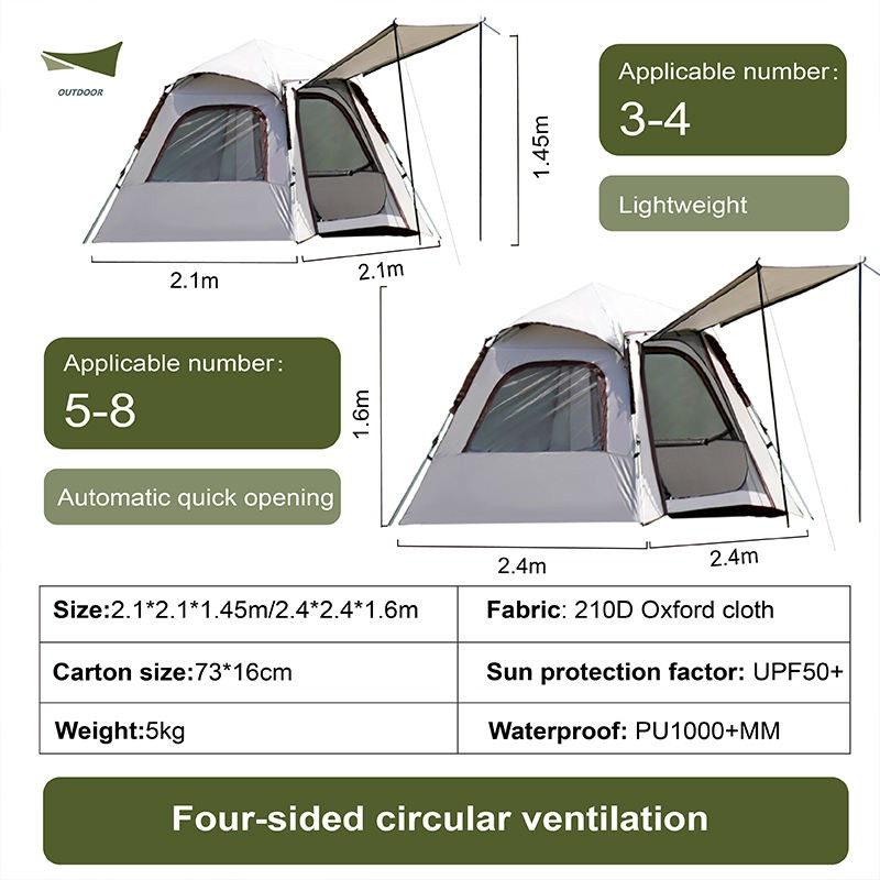 Countryside Tent Lightweight Double Layer Easy Storage Breathable Travel Beach Outdoor Tent