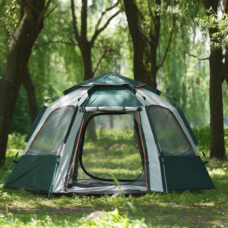 Six-Sided Country Tent Four Windows Durable Folding Waterproof Tent with Sliding Glasses
