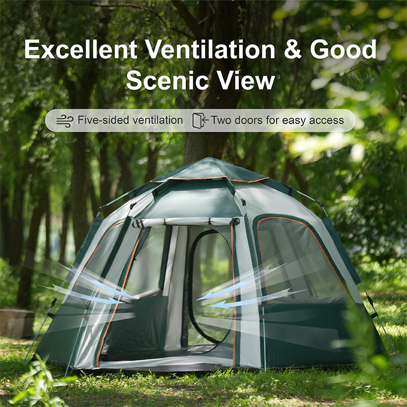 Six-Sided Country Tent Four Windows Durable Folding Waterproof Tent with Sliding Glasses