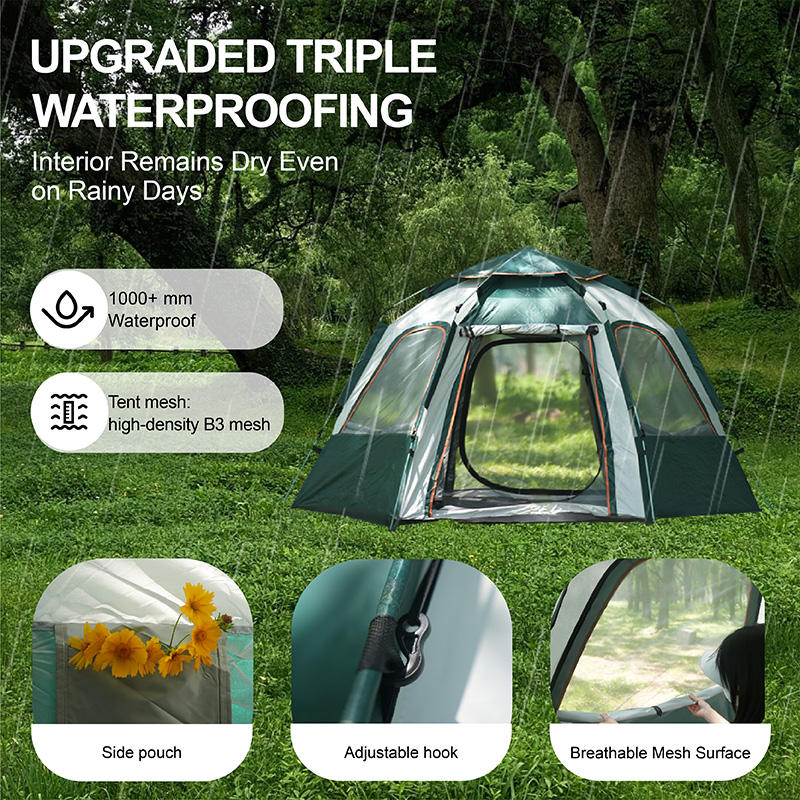 Six-Sided Country Tent Four Windows Durable Folding Waterproof Tent with Sliding Glasses