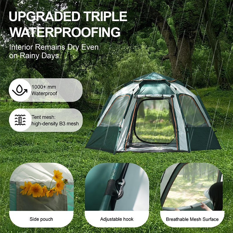 Six-Sided Country Tent Four Windows Durable Folding Waterproof Tent with Sliding Glasses