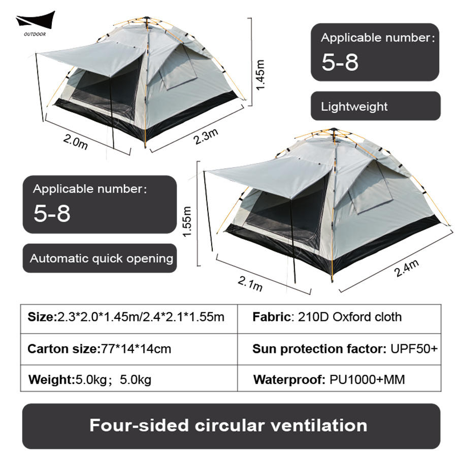 High strength waterproof tent, ventilated shelter for all kinds of weather, quick and portable installation, Oxford fabric waterproof tent for hiking