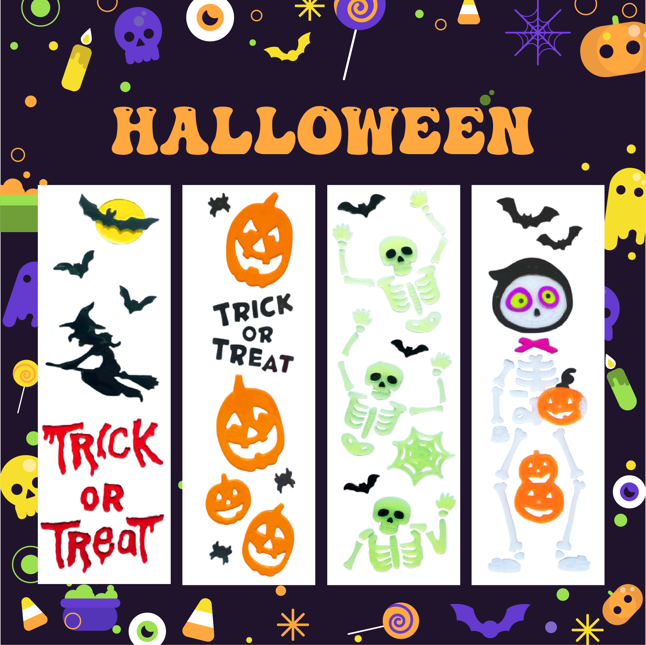 Halloween Window Gel Clings Ghost Pumpkin Bat Witch Cat Boo Blood Decal Stickers for Halloween Home Party Window Decorations