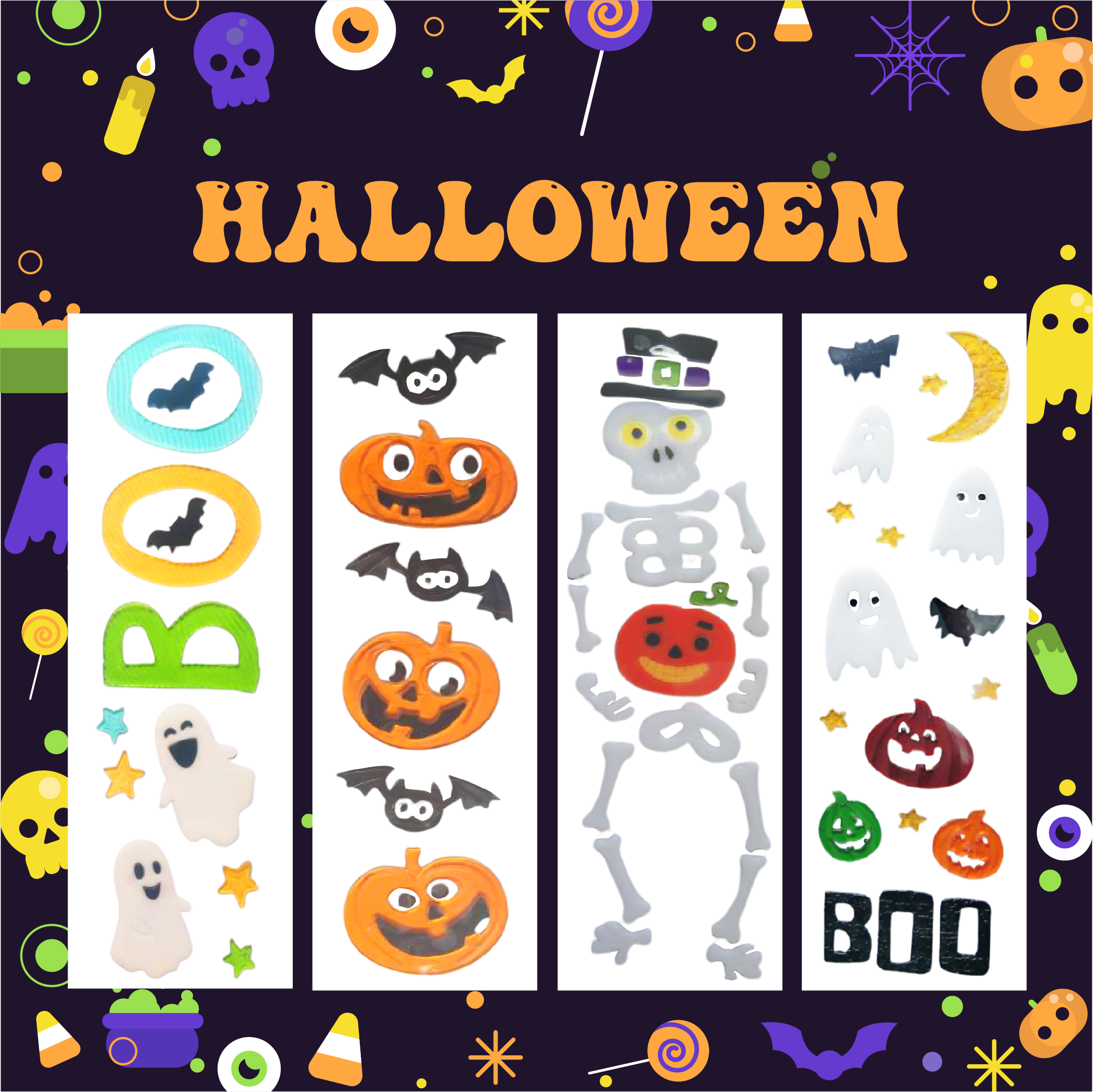 Halloween Window Gel Clings Ghost Pumpkin Bat Witch Cat Boo Blood Decal Stickers for Halloween Home Party Window Decorations