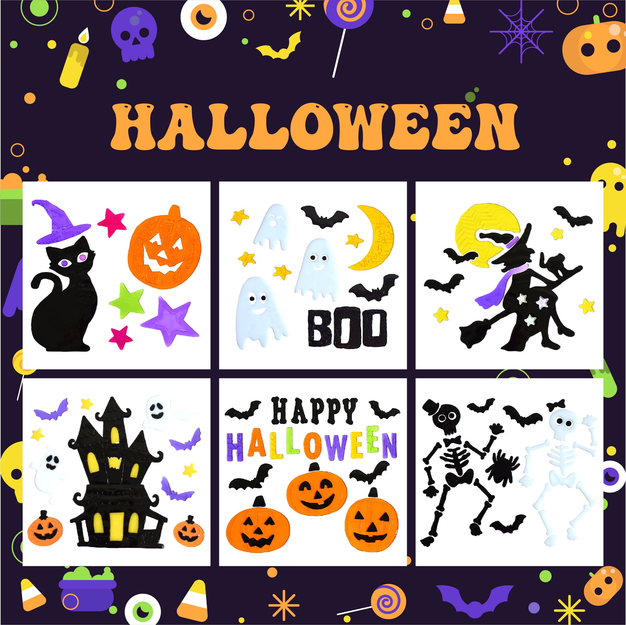 Wholesale OEM ODM Custom Four Seasons Holiday Gel Window Stickers, Personalized Pattern Size Gel Clings for Spring Easter Valentine’s Day St Patrick’s Day Halloween Thanksgiving Fall Christmas Party Home Decor