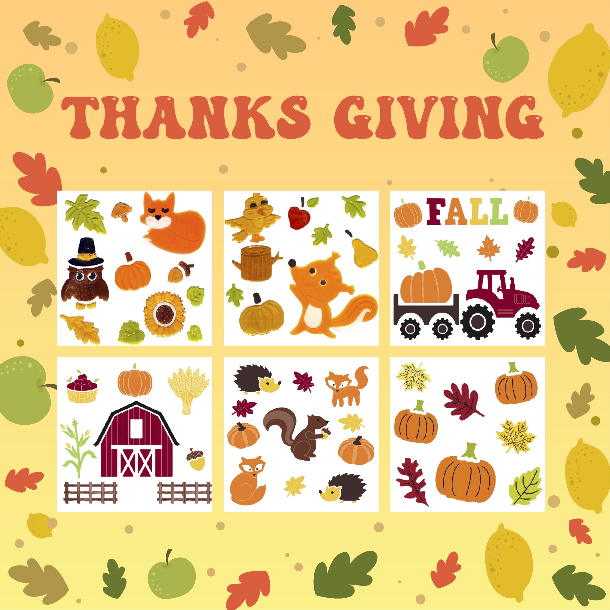 6 Sheets Fall Gel Window Clings for Glass Windows, FallThanksgiving Clings Gel Stickers,Hello Fall Leaves,Pumpkin for Autumn Holiday Window Decor