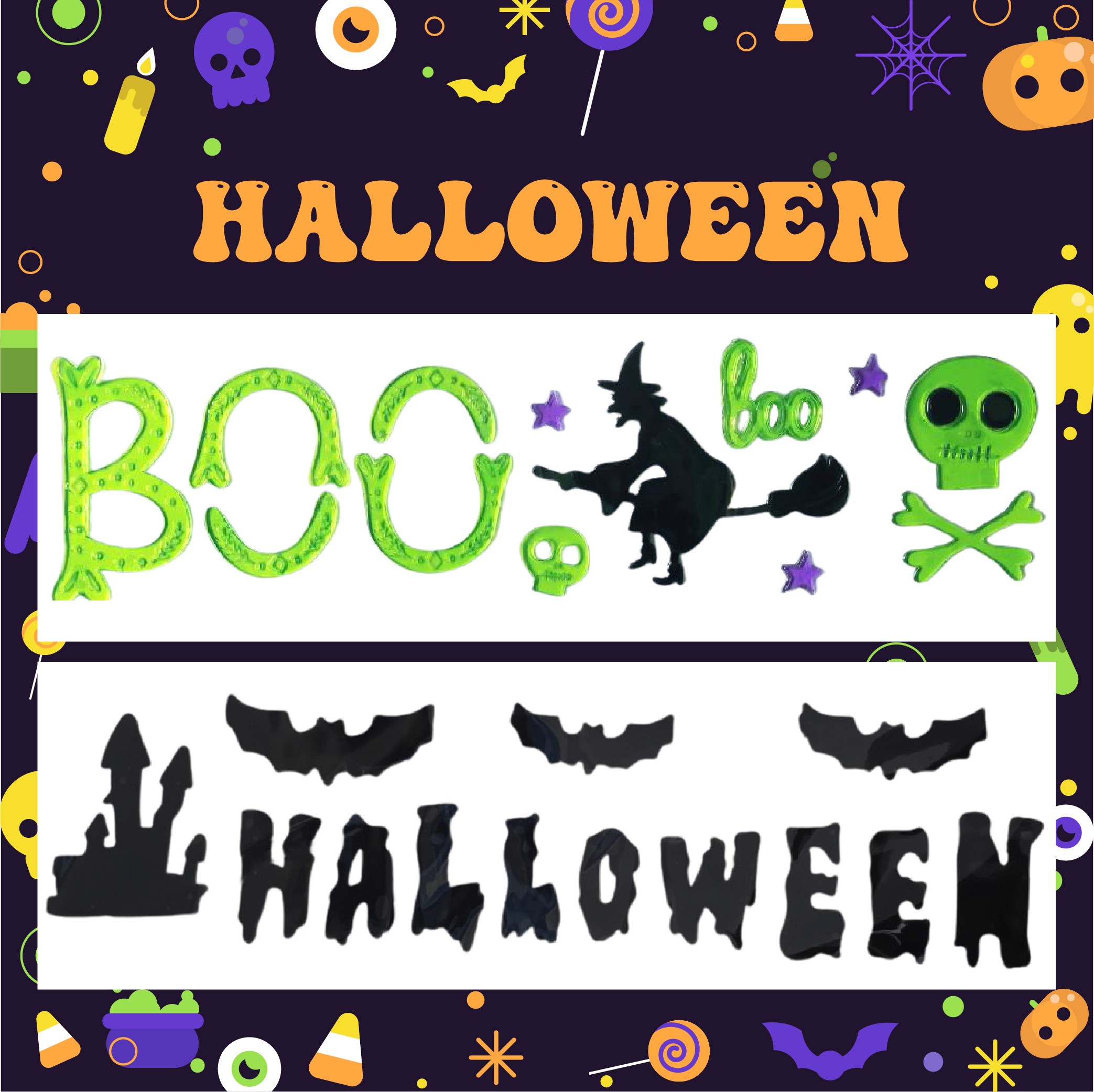 Halloween Window Gel Clings Ghost Pumpkin Bat Witch Cat Boo Blood Decal Stickers for Halloween Home Party Window Decorations