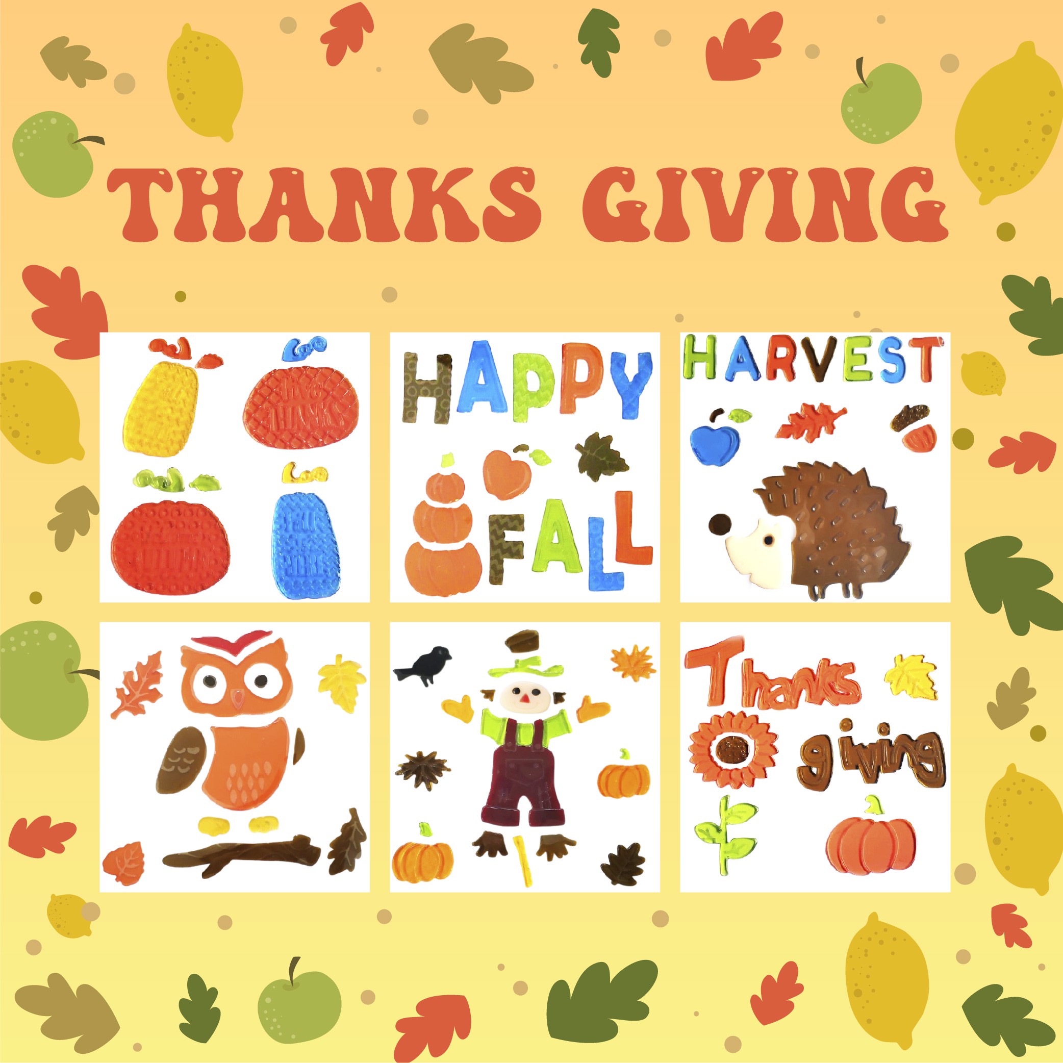 6 Sheets Fall Gel Window Clings for Glass Windows, FallThanksgiving Clings Gel Stickers,Hello Fall Leaves,Pumpkin for Autumn Holiday Window Decor