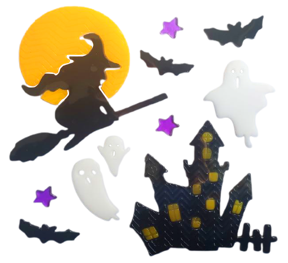Halloween Window Gel Clings Ghost Pumpkin Bat Witch Cat Boo Blood Decal Stickers for Halloween Home Party Window Decorations