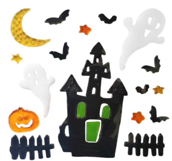 Halloween Window Gel Clings Ghost Pumpkin Bat Witch Cat Boo Blood Decal Stickers for Halloween Home Party Window Decorations