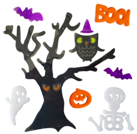 Halloween Window Gel Clings Ghost Pumpkin Bat Witch Cat Boo Blood Decal Stickers for Halloween Home Party Window Decorations