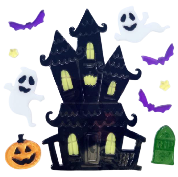 Halloween Window Gel Clings Ghost Pumpkin Bat Witch Cat Boo Blood Decal Stickers for Halloween Home Party Window Decorations